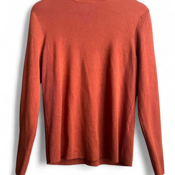 00’s Y2K Chico’s Rich Pumpkin Orange Long Sleeved Turtleneck W/Ribbed Paneling - Picture 5 of 8